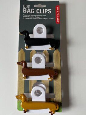 NWT Kikkerland Dachshund Dog Bag Clips Set of 3 Black Tan Brown